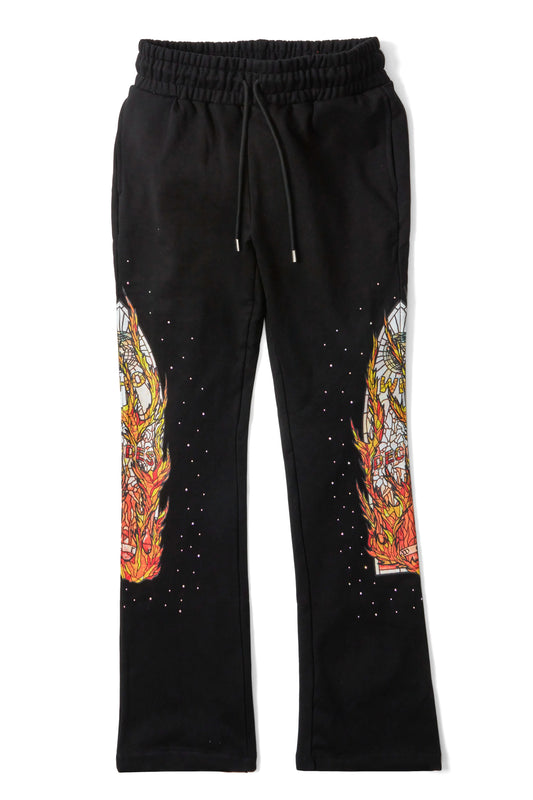 WHO DECIDES WAR black flame glass sweatpants