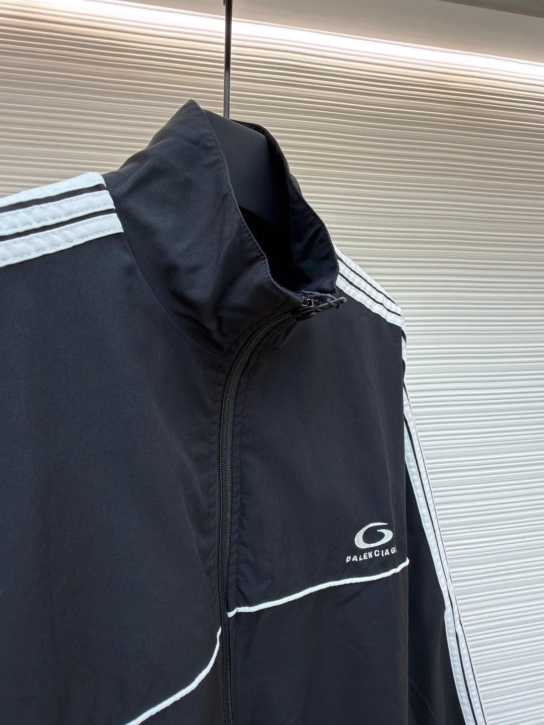 BALENCIAGA STRIPED HIGH COLLAR JACKET