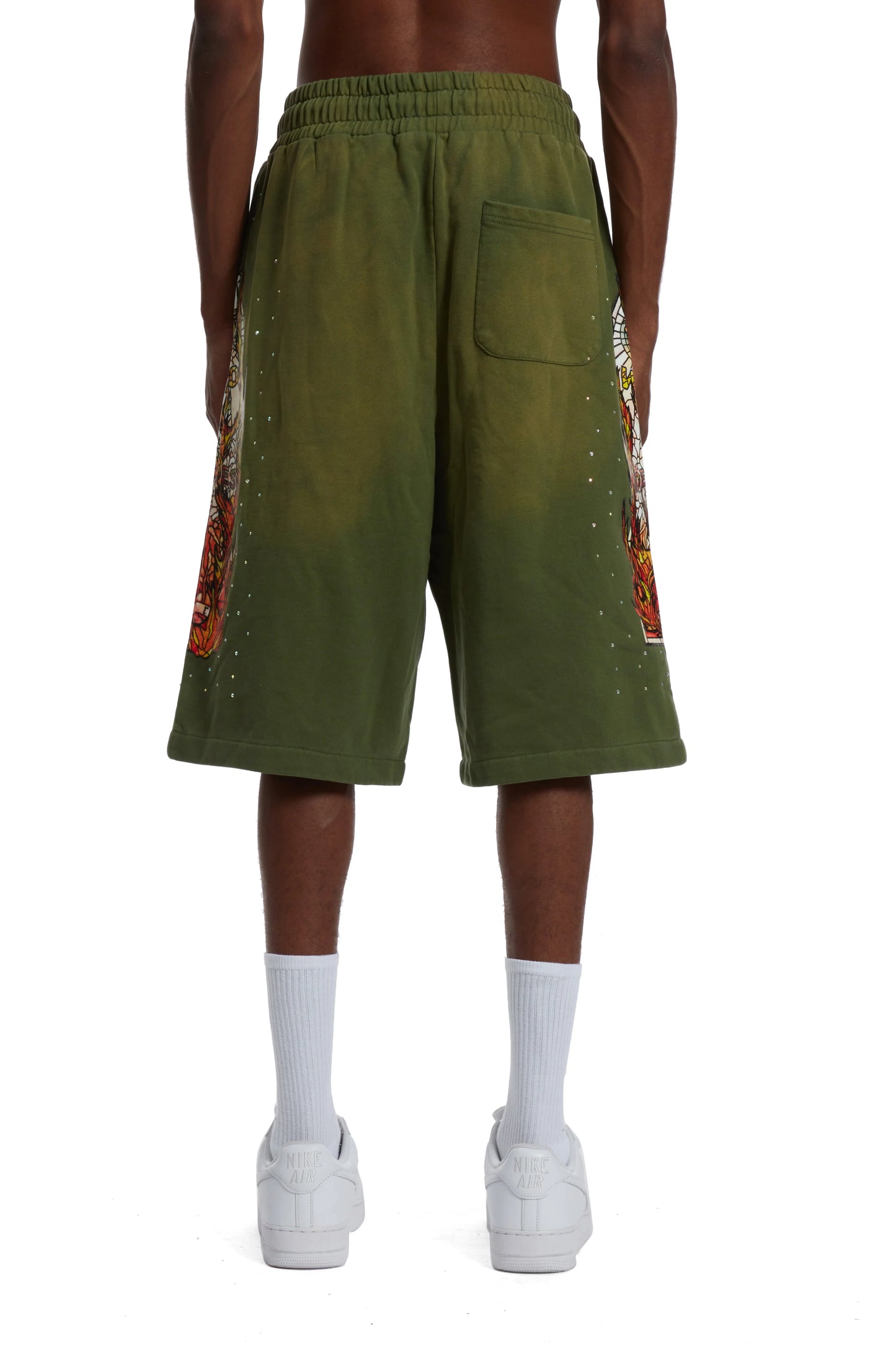 WHO DECIDES WAR green flame glass shorts