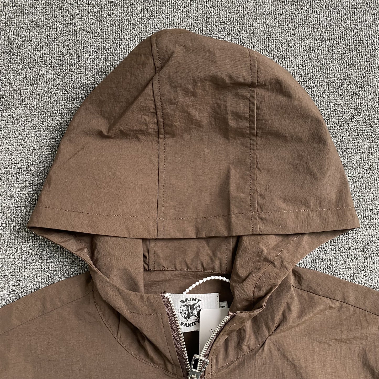 Saint Vanity Nylon Short Sleeve Zip Up Hoodie Brown