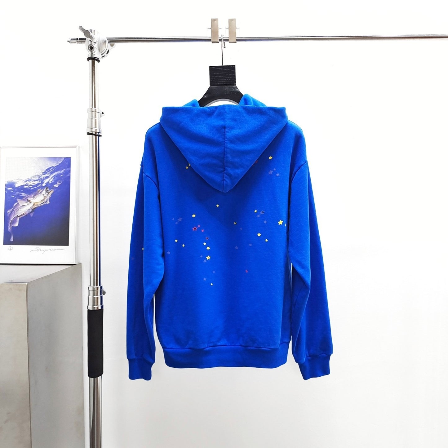 Blue and yellow sp5der hoodie