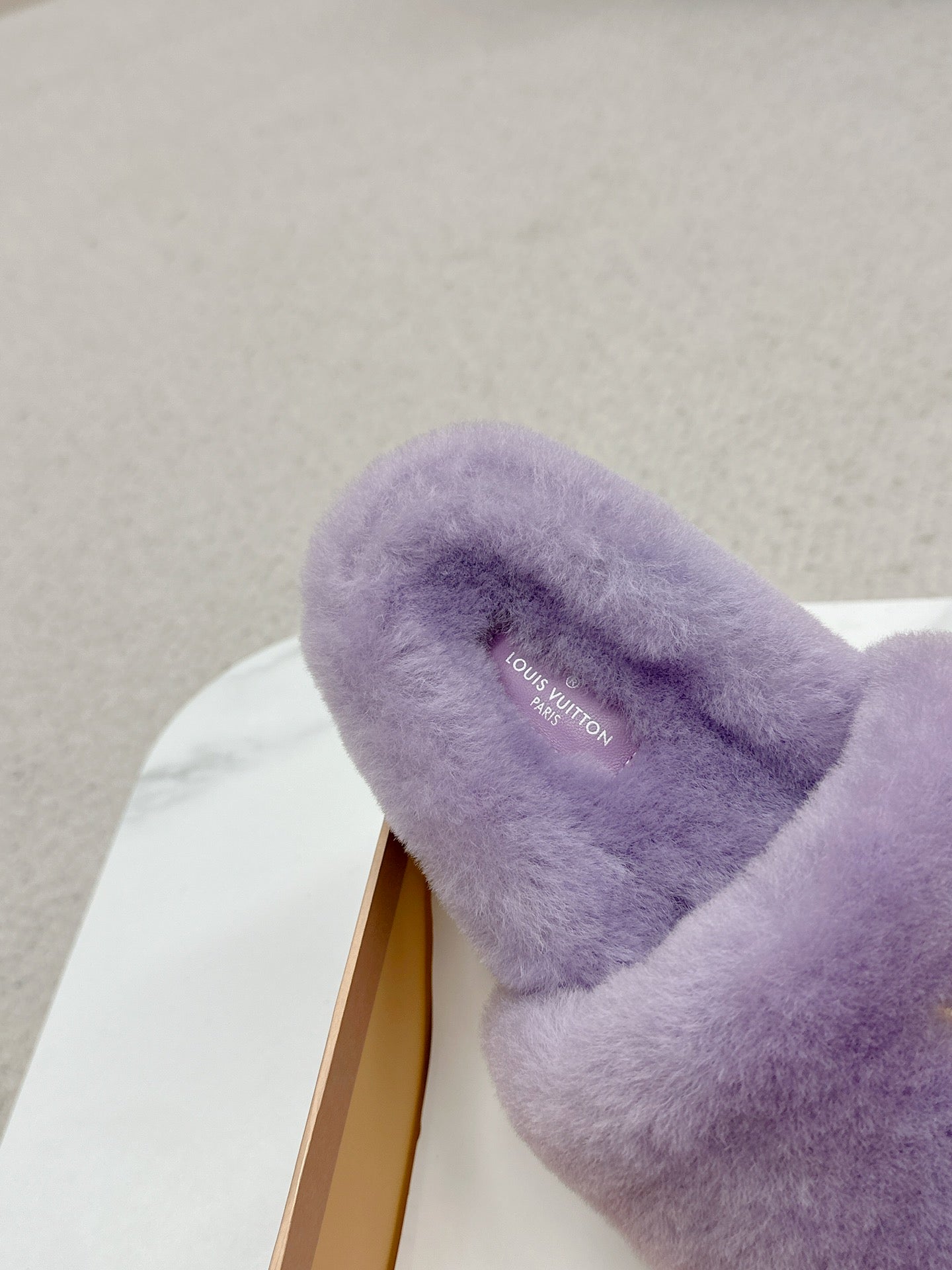 Purple Louis vitton  fur slides