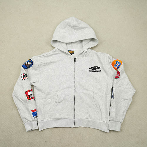 Bottega Desires Patches Zip Up Hoodie Grey