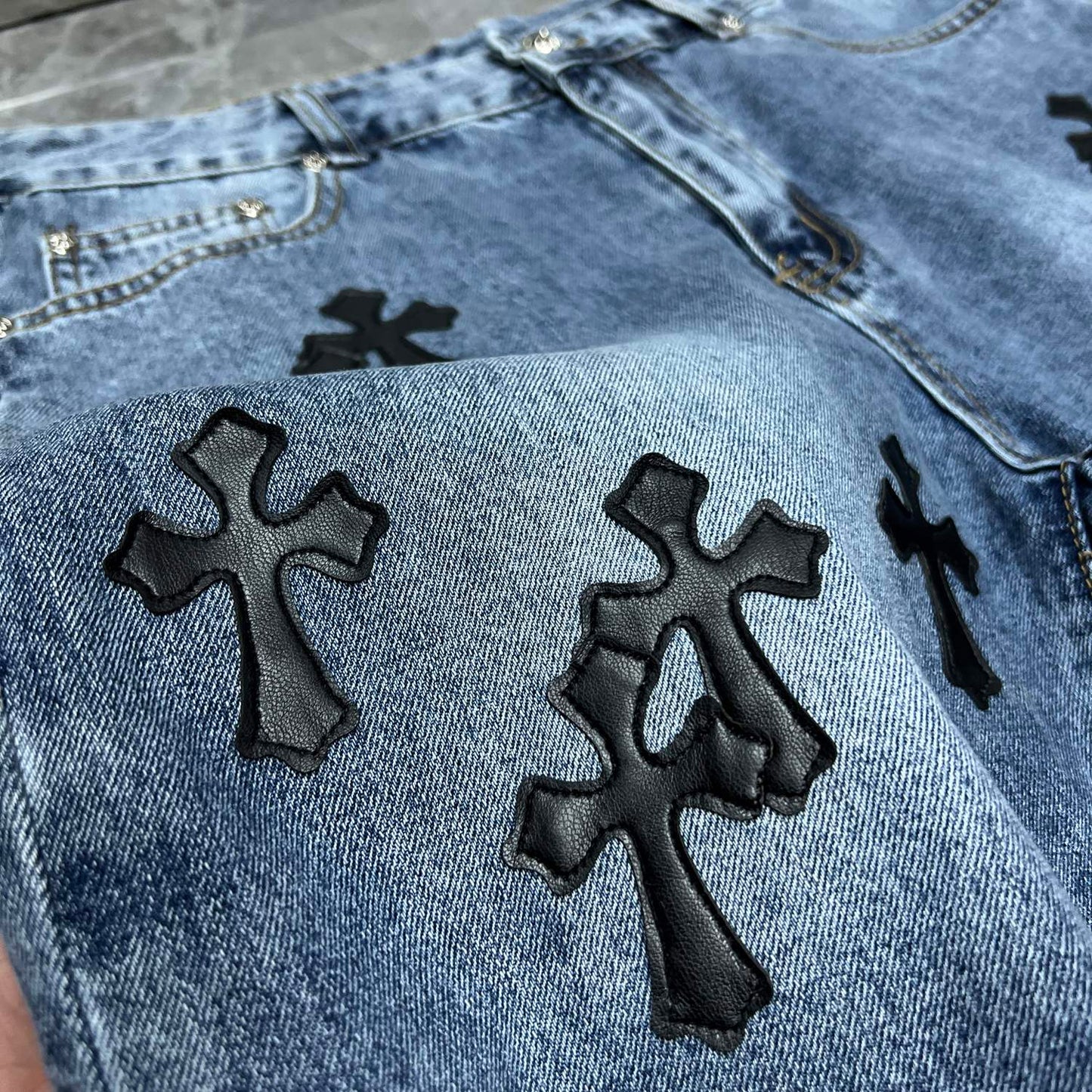 Chrome hearts jorts with black crosses