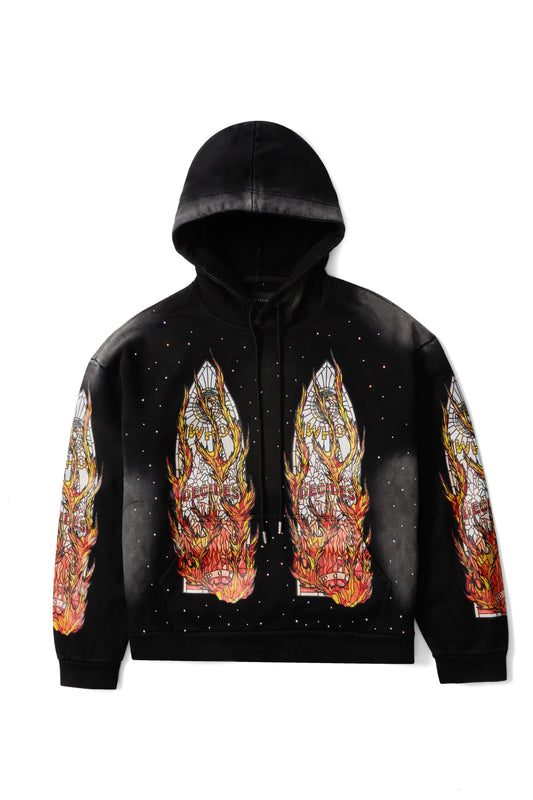 WHO DECIDES WAR black flame glass hoodie