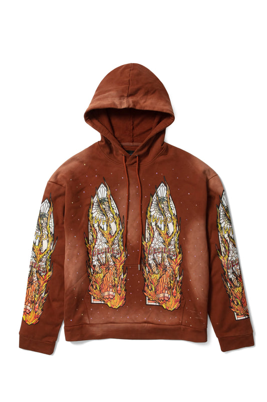 WHO DECIDES WAR orange  flame glass hoodie