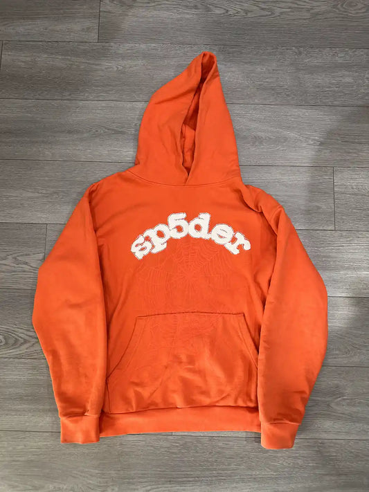 Sp5der Worldwide Web Orange Rhinestone Hoodie