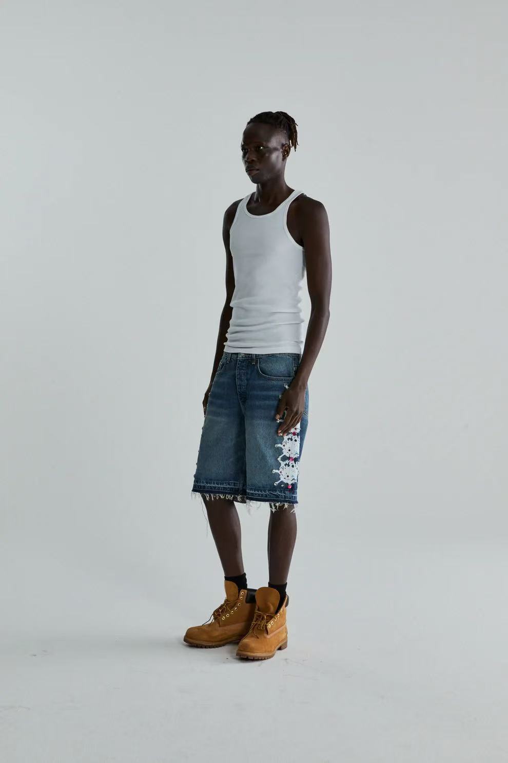 Sp5der Web Stone Denim Shorts 'blue Wash