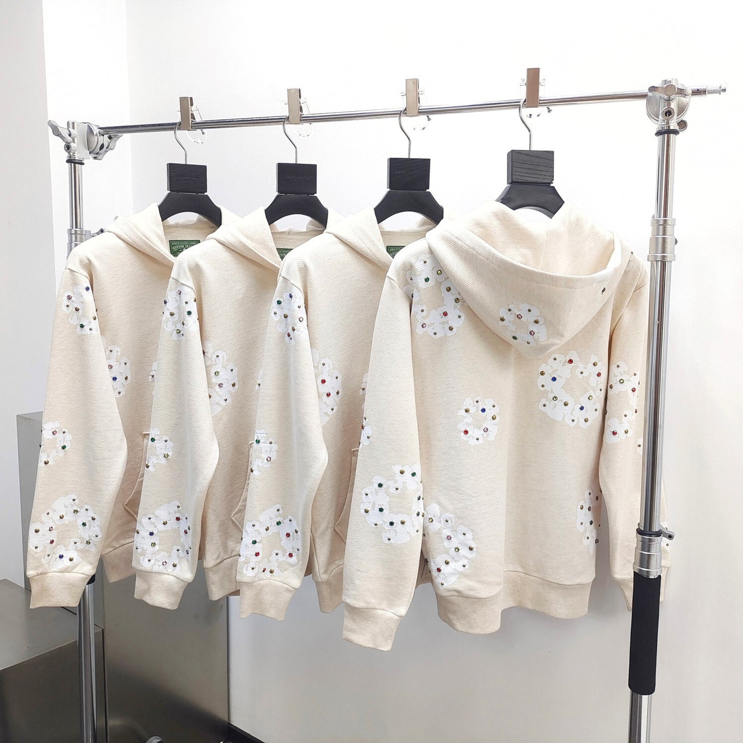 Denim Tears Rhinestone Cotton Wreath Zip Hoodie cream