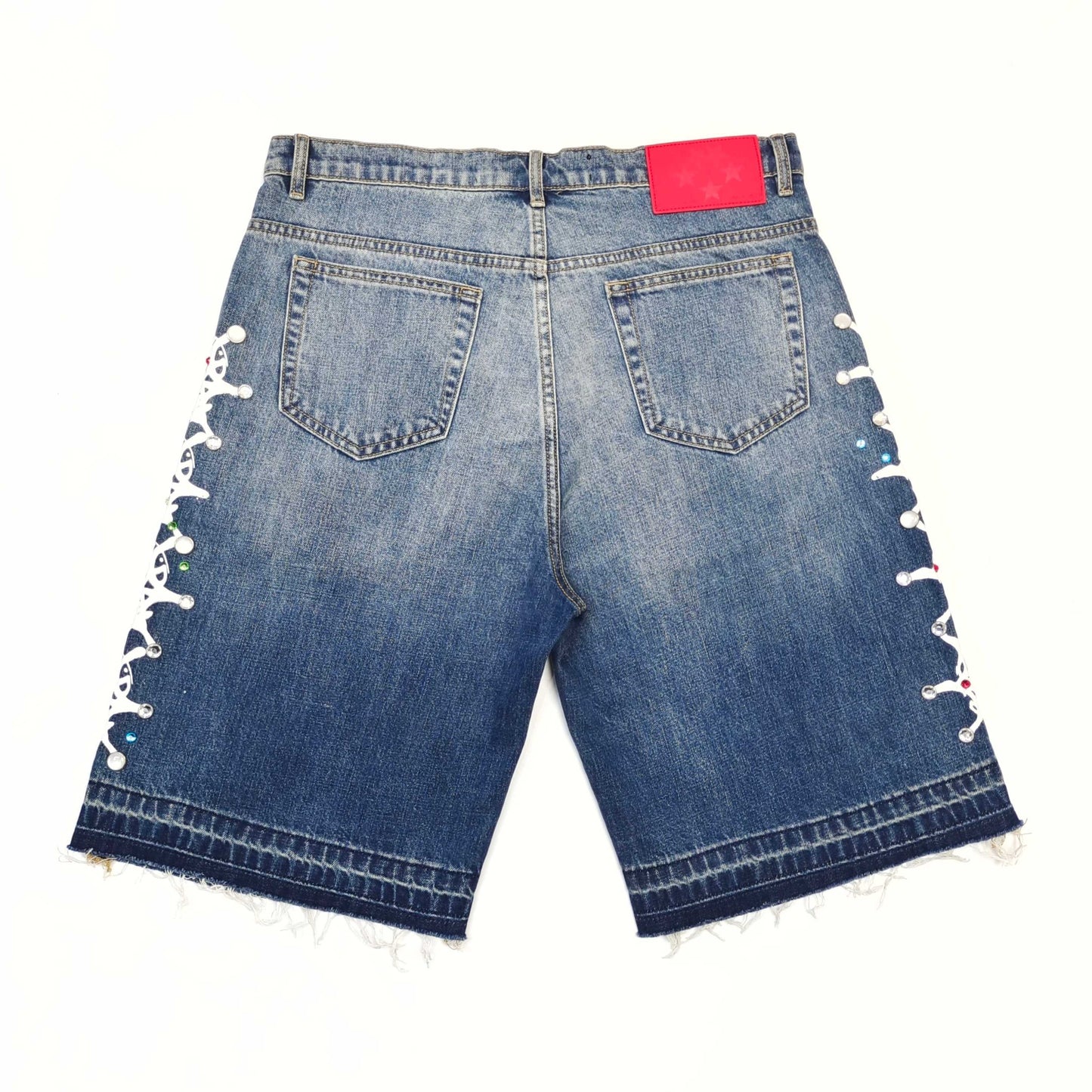 Sp5der Web Stone Denim Shorts 'blue Wash