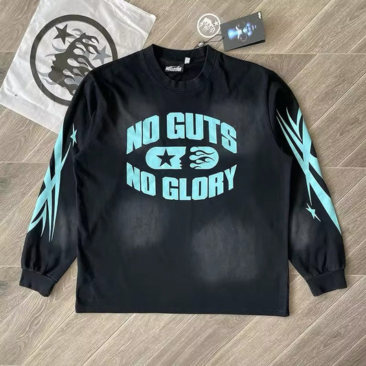 Hellstar no guts no glory black and turquoise longs leave tee