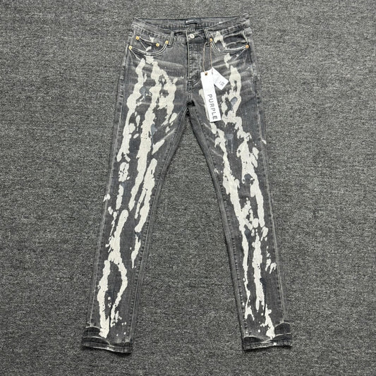 Purple Black Spill Bleach Paint Mid Rise Slim Jeans