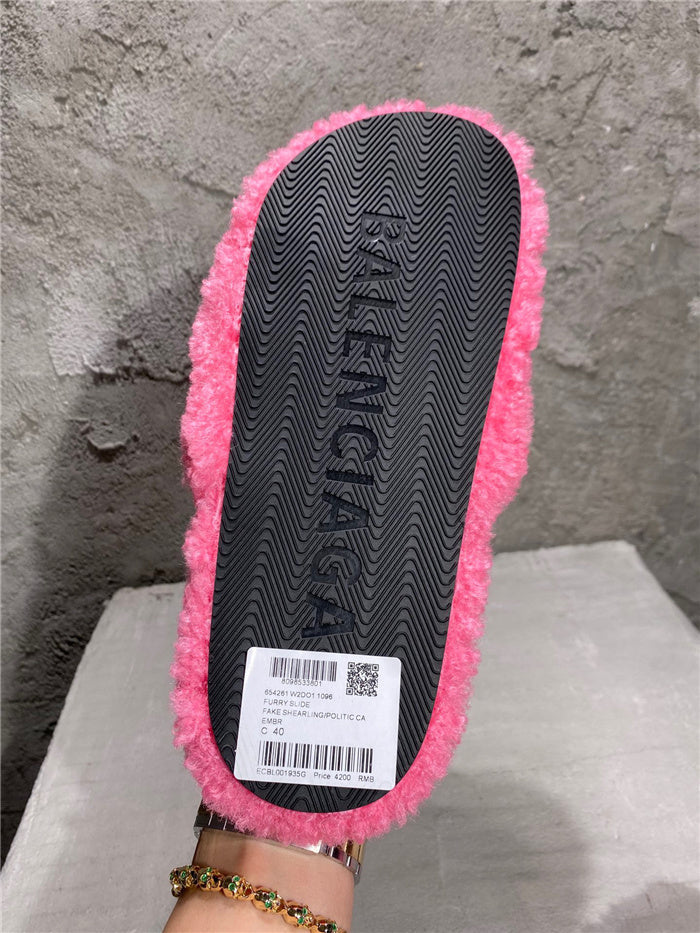 Balenciaga pink furry slides