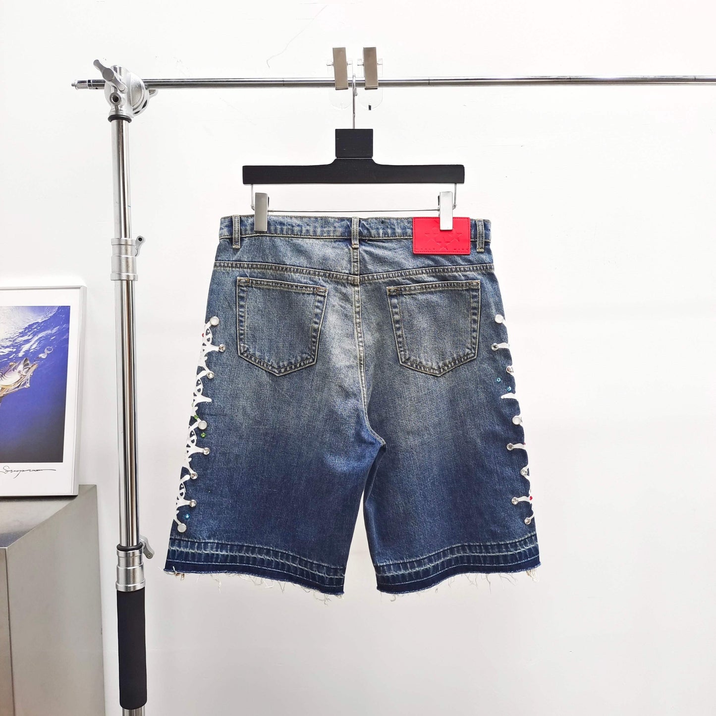 Sp5der Web Stone Denim Shorts 'blue Wash