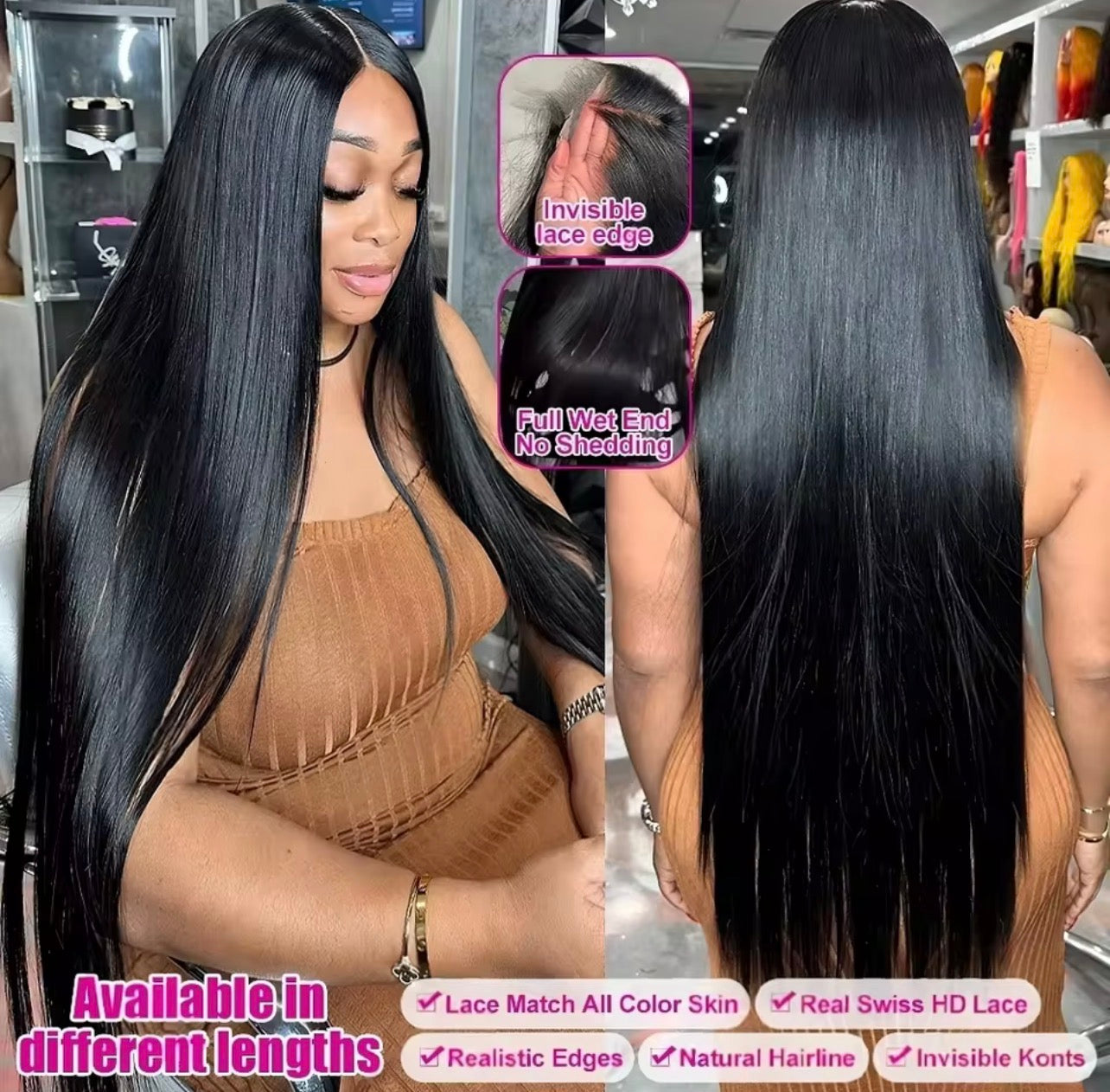 40 46 Inch 13x4 13x6 HD Transparent Bone Straight Lace Front Wigs 220 Density Brazilian Human Hair Wigs For Women