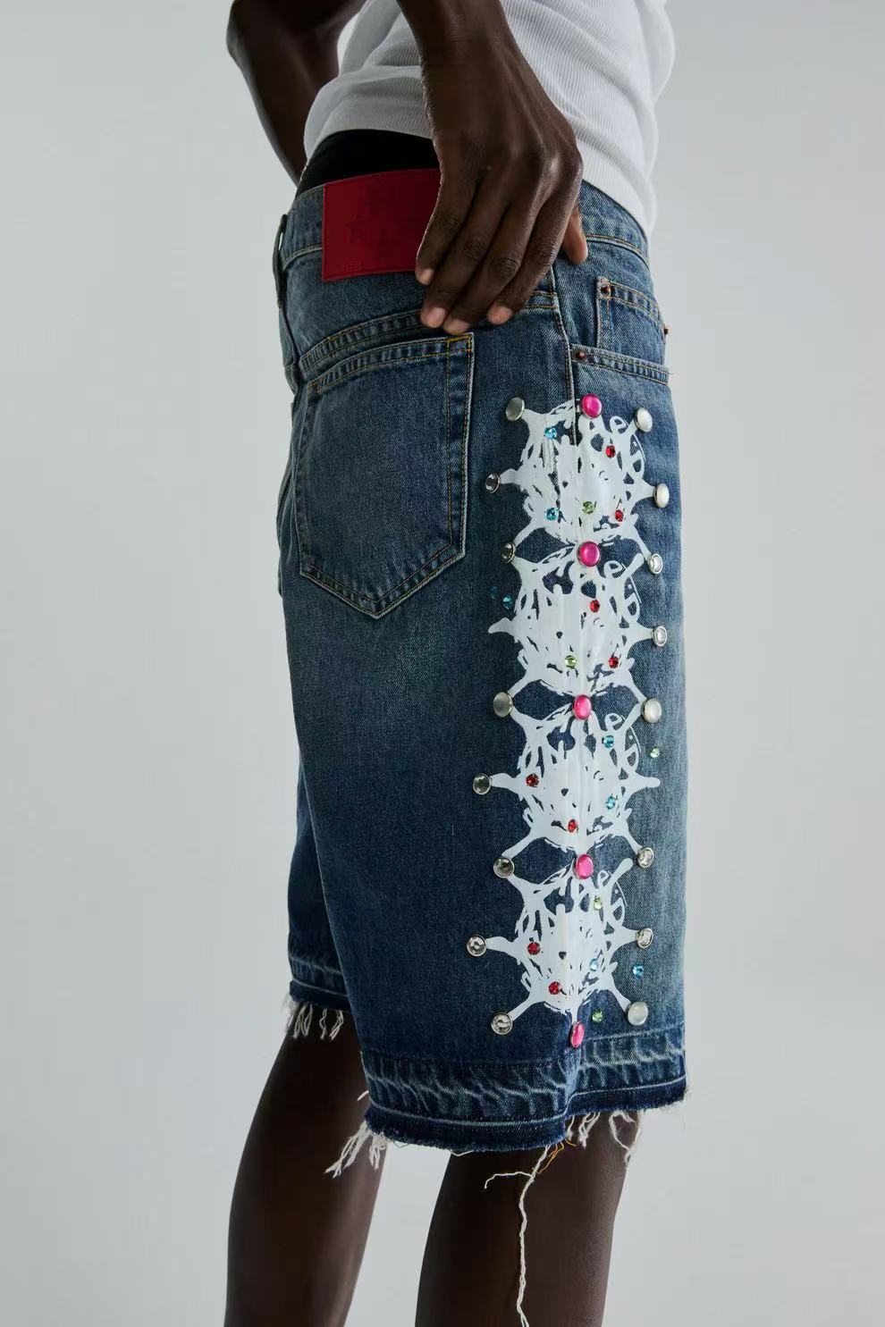 Sp5der Web Stone Denim Shorts 'blue Wash