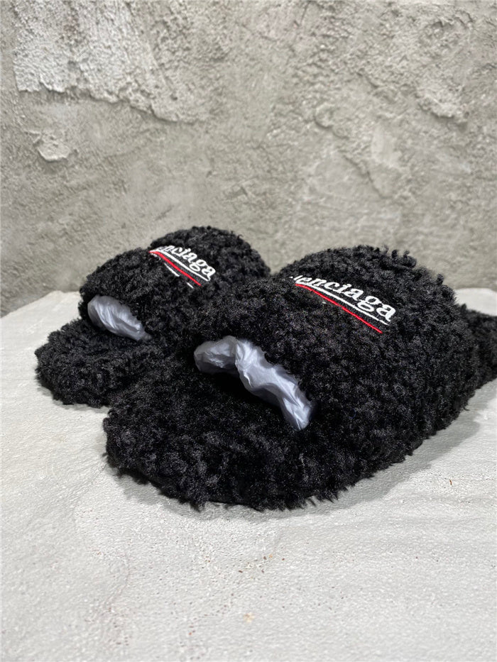 Balenciaga black furry slides