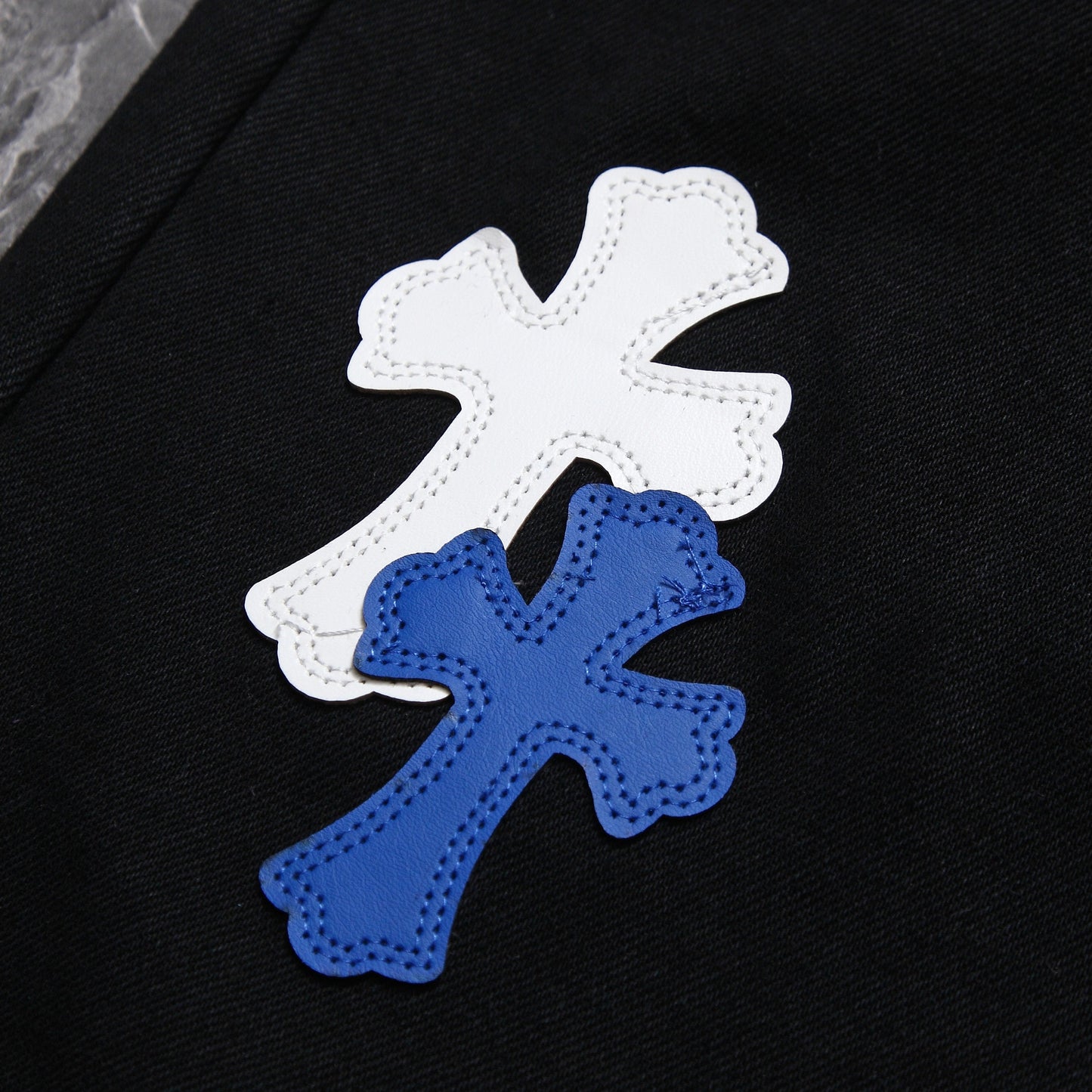 Chrome hearts jeans with colorful crosses