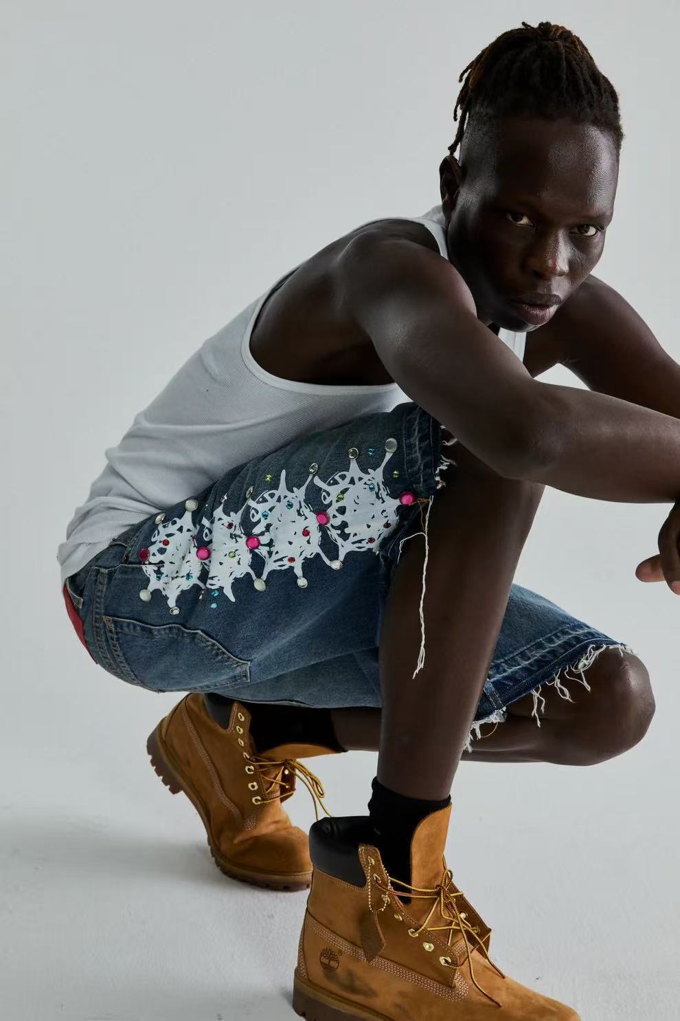 Sp5der Web Stone Denim Shorts 'blue Wash