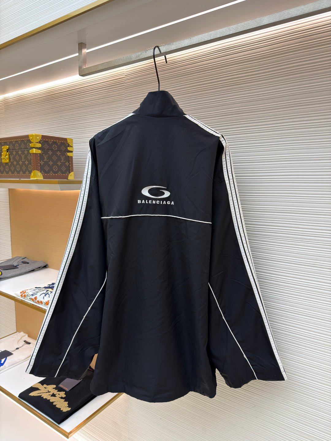 BALENCIAGA STRIPED HIGH COLLAR JACKET
