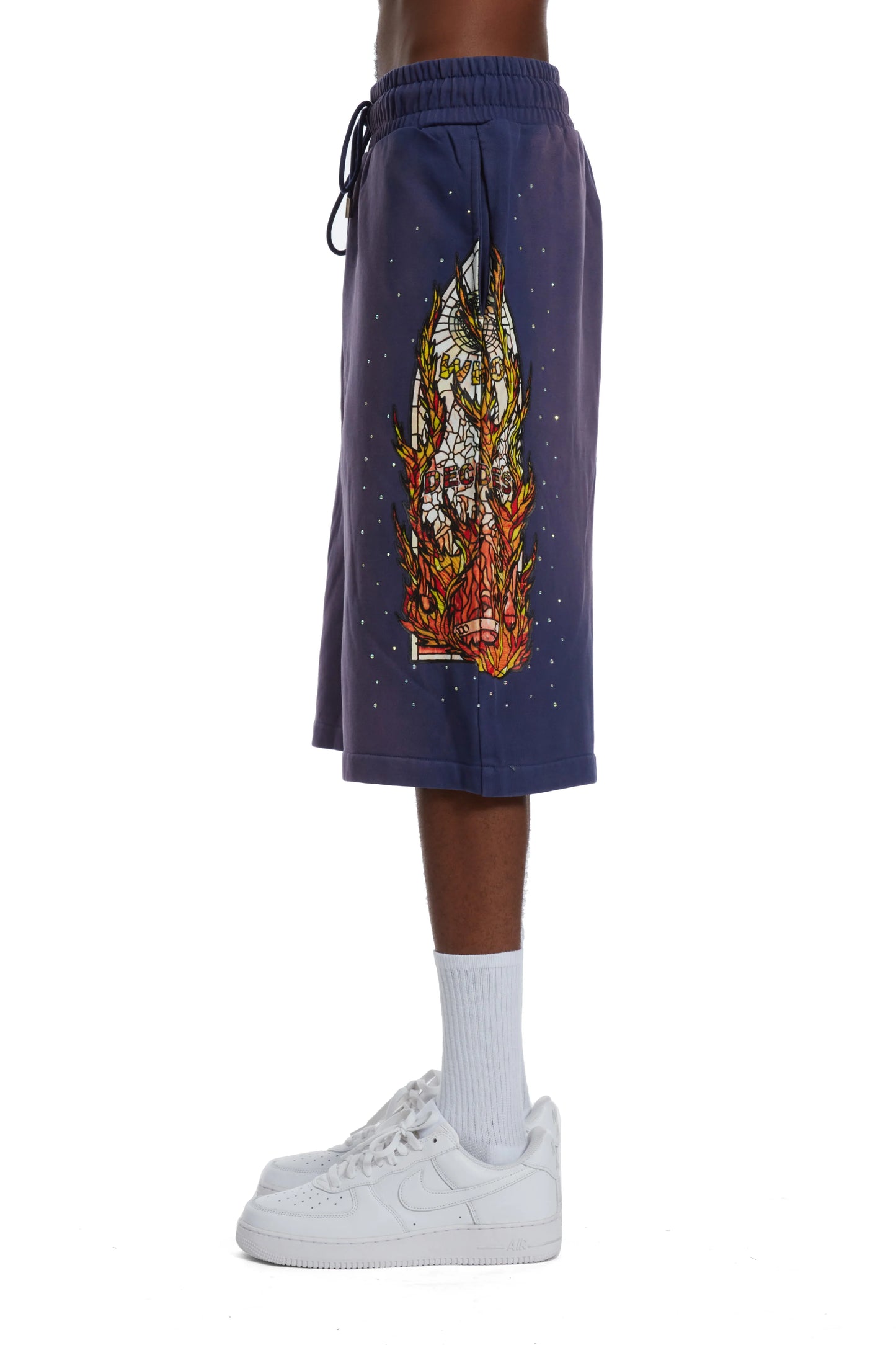 WHO DECIDES WAR purple flame glass shorts