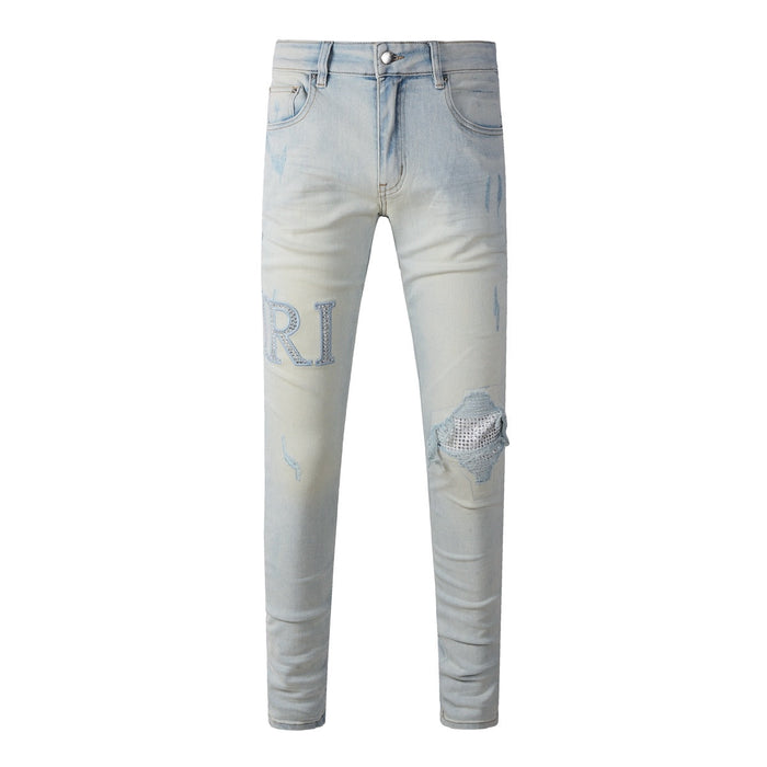 Amiri jeans light blue with rhinestones
