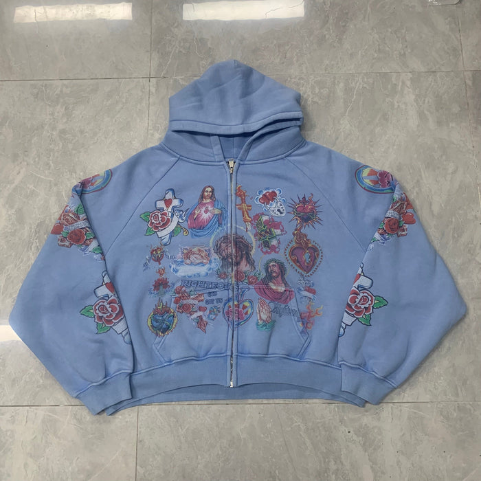 Righteous Risen King Zip Up Hoodie light blue