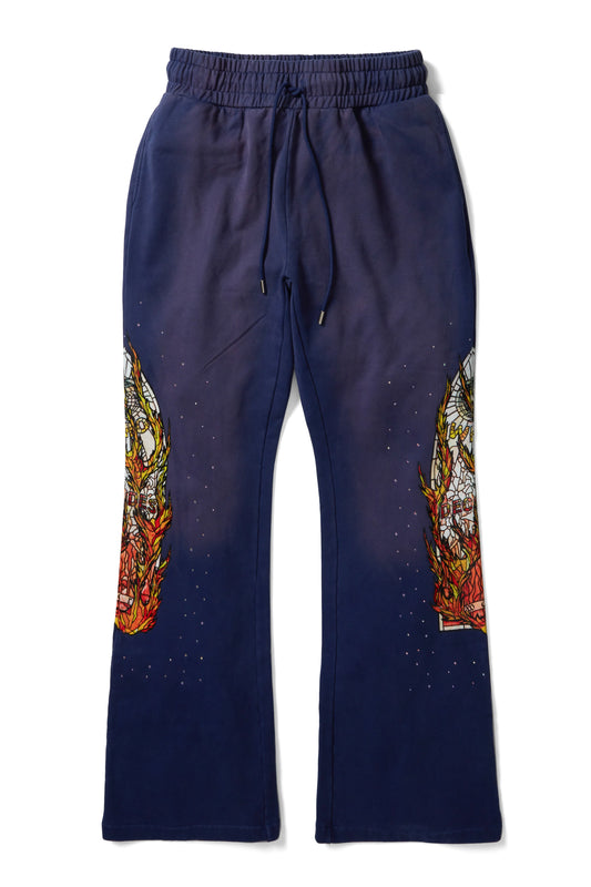 WHO DECIDES WAR pruple  flame glass sweatpants