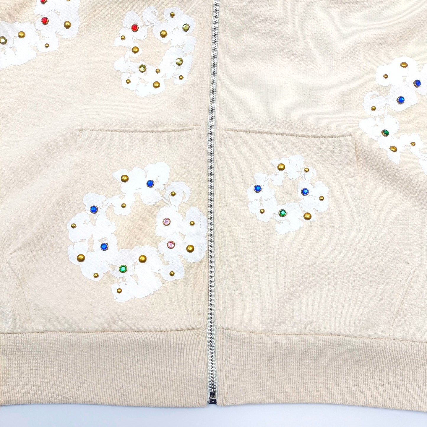Denim Tears Rhinestone Cotton Wreath Zip Hoodie cream