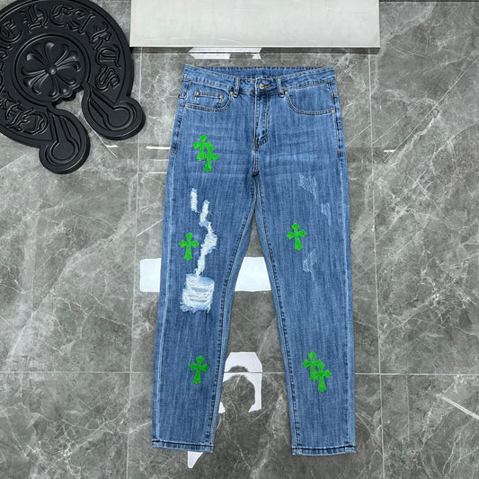 Chrome Hearts X Levi's Green Leather Patch 550 Made in USA Frayed Bottom Jeans