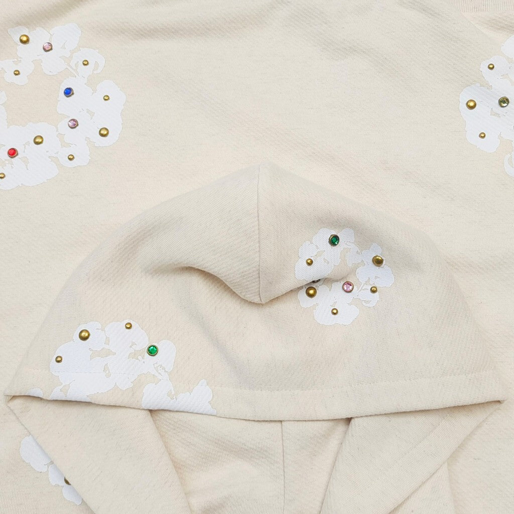 Denim Tears Rhinestone Cotton Wreath Zip Hoodie cream