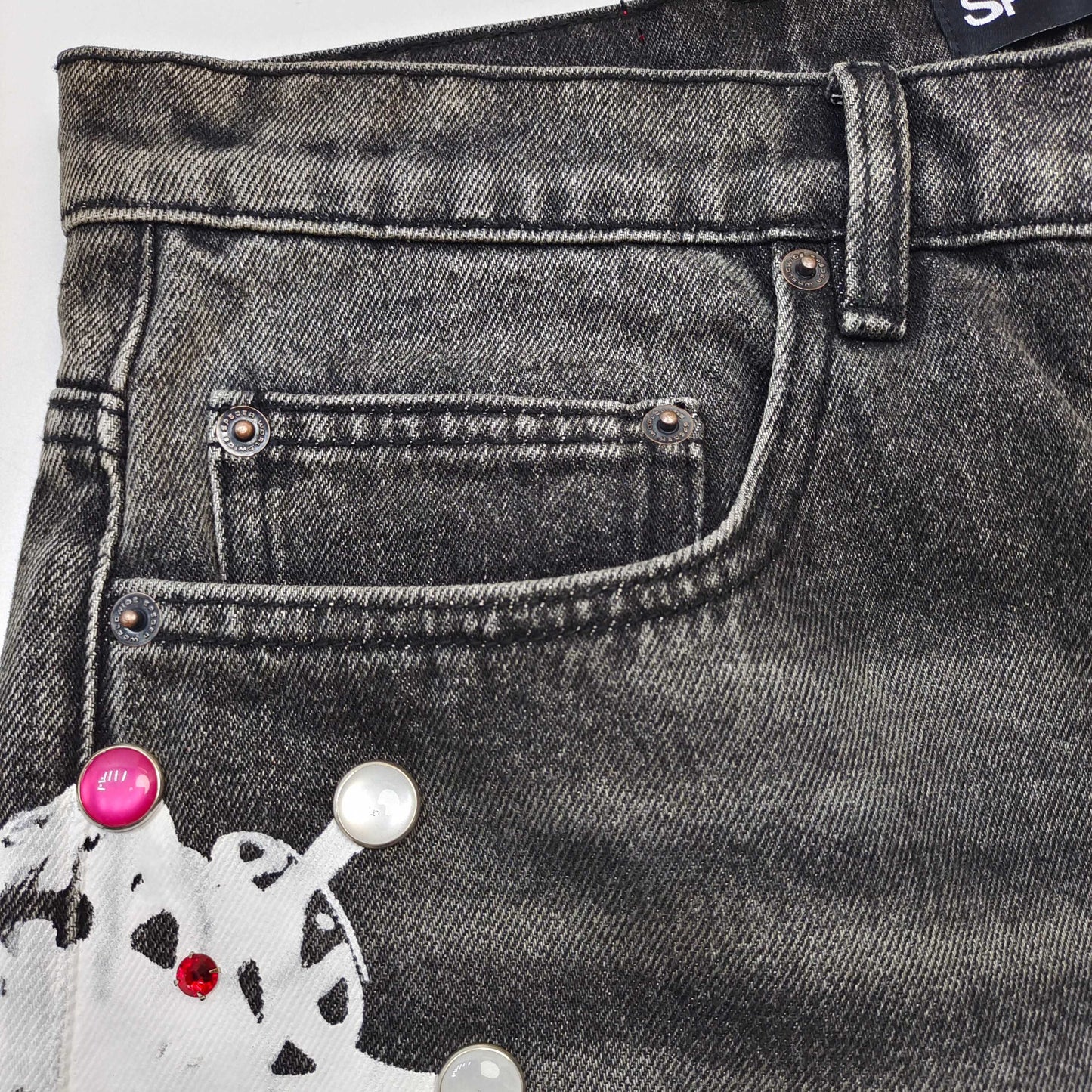 Sp5der Web Stone Denim Shorts 'Black Wash