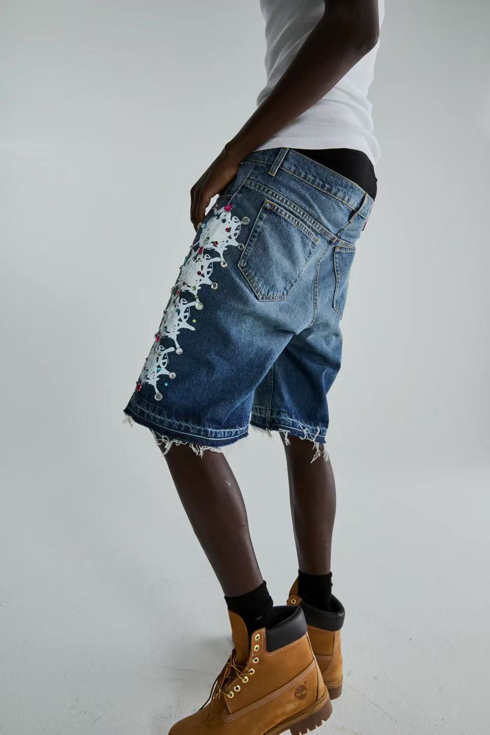 Sp5der Web Stone Denim Shorts 'blue Wash