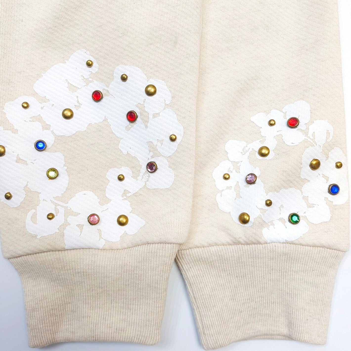 Denim Tears Rhinestone Cotton Wreath Zip Hoodie cream