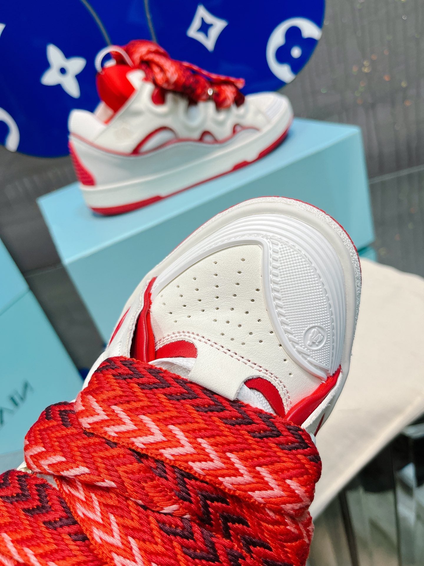 Red Lanvins curb sneakers