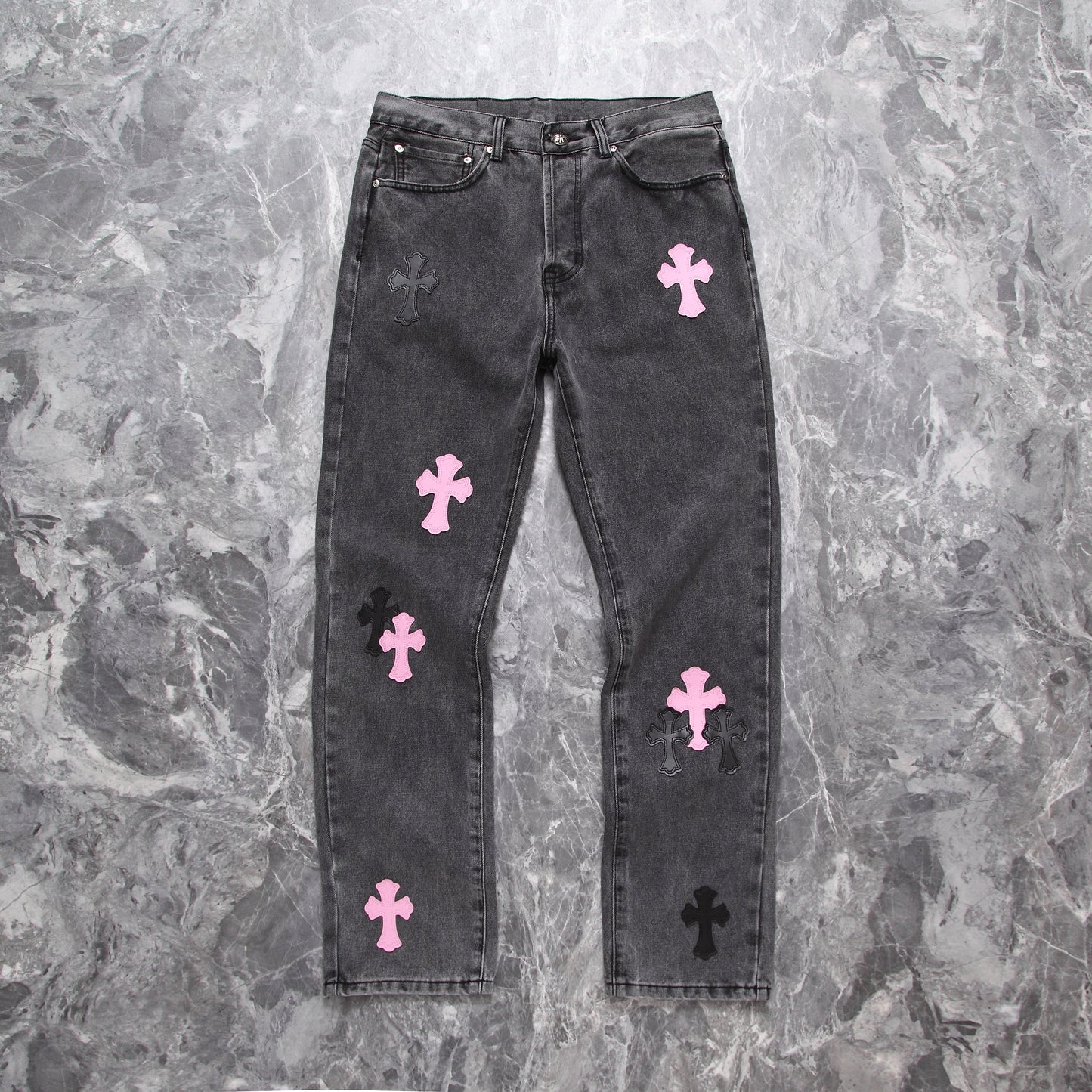 Chrome hearts pink cross patch jeans