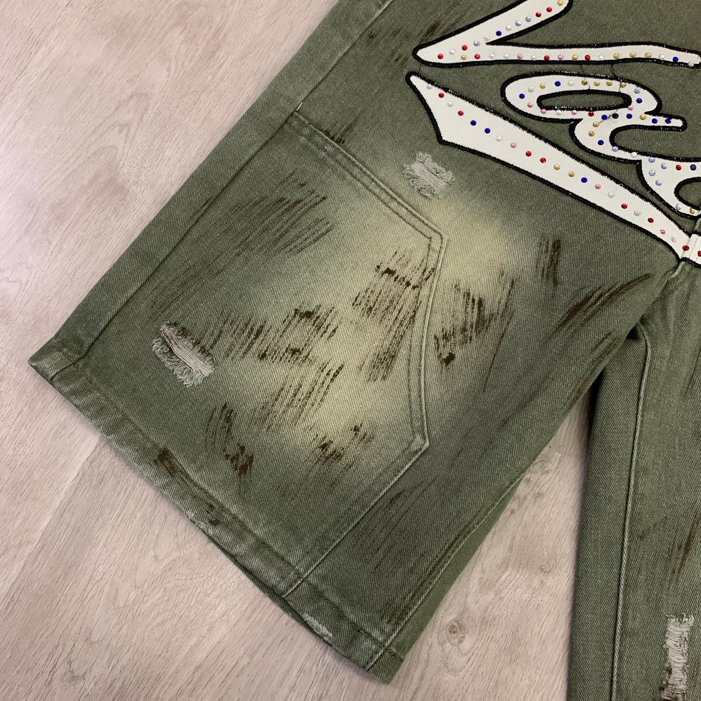 Vale Forever Skittles Jorts Men's Rhinestones Denim Shorts