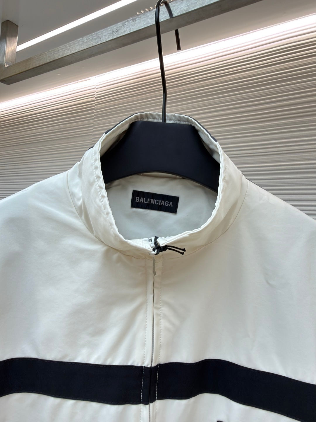 White BALENCIAGA STRIPED HIGH COLLAR JACKET