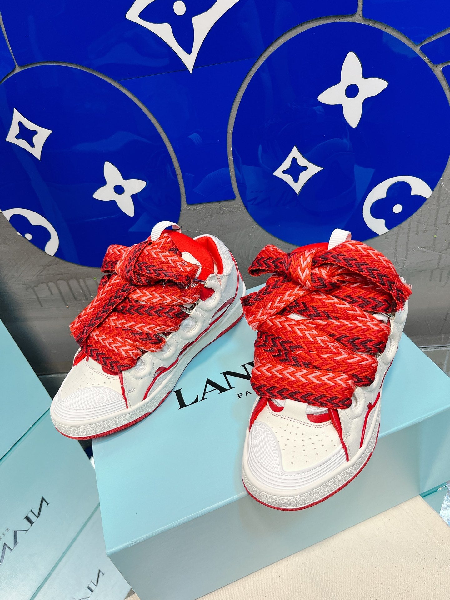 Red Lanvins curb sneakers
