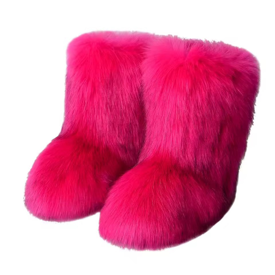 Winter Shoe Women's Winter Fluffy Faux Fox Fur Boots Woman Plush Warm Snow Boots Luxury Footwear Girls' Furry Fur Bottes Fashion