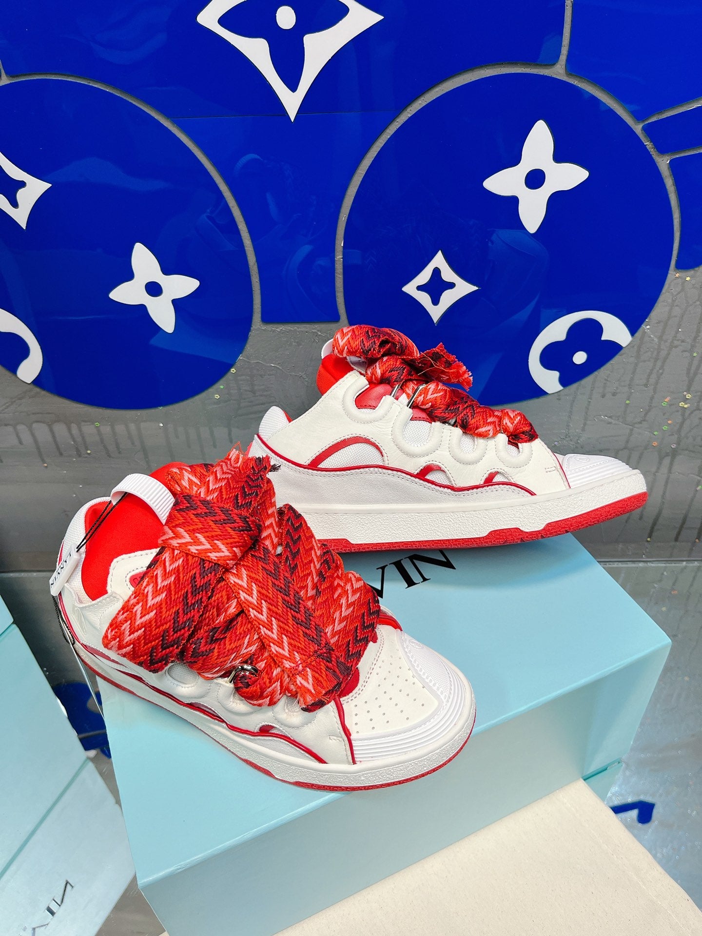 Red Lanvins curb sneakers