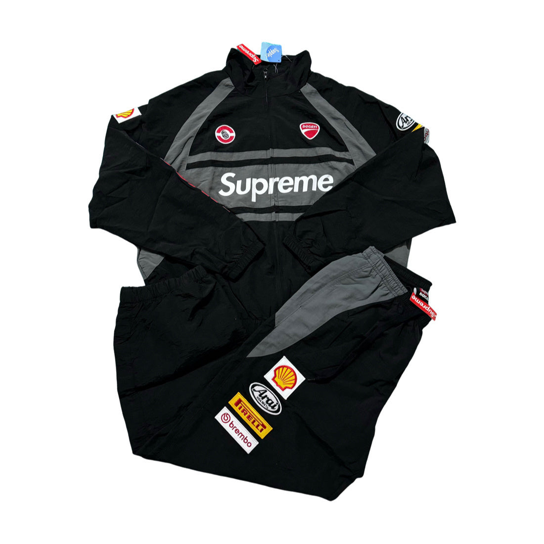 Supreme Ducati track pants black gray and red