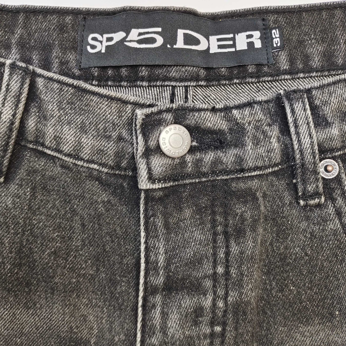 Sp5der Web Stone Denim Shorts 'Black Wash