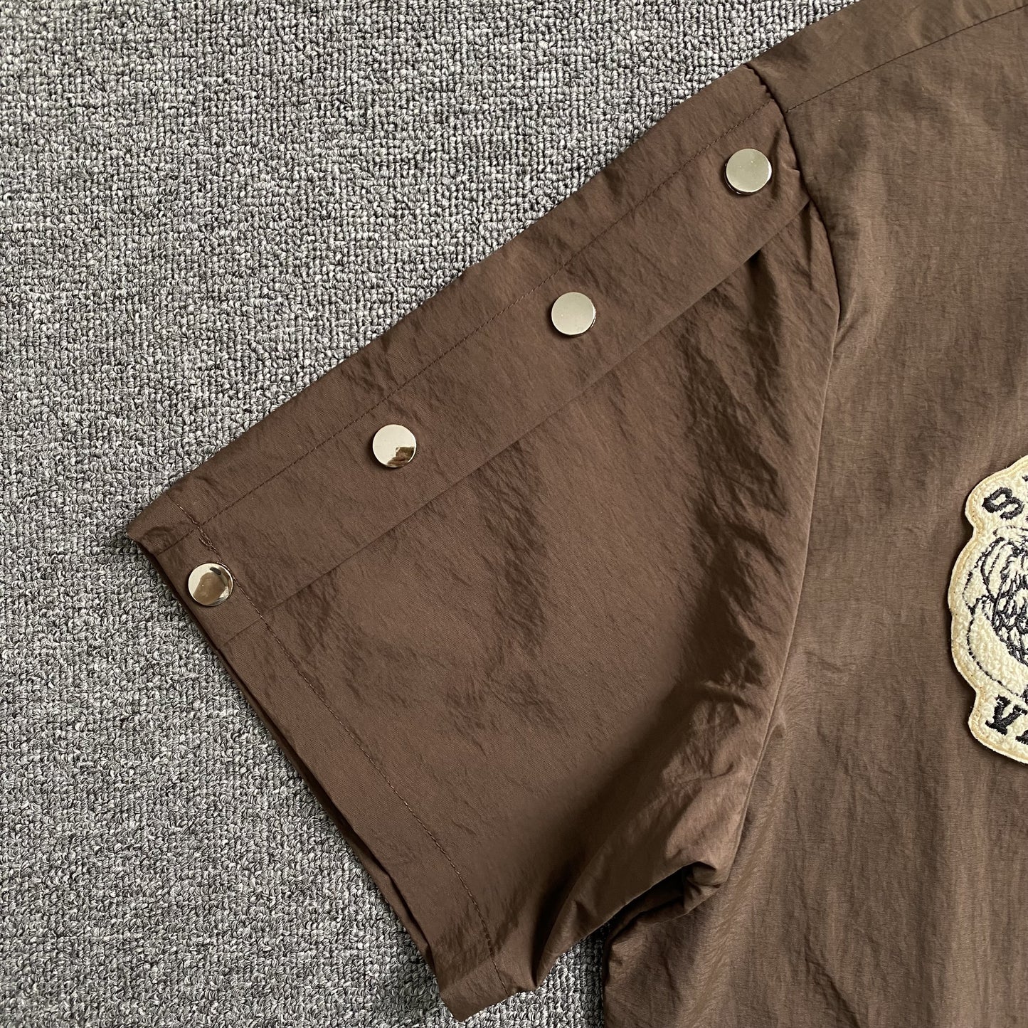 Saint Vanity Nylon Short Sleeve Zip Up Hoodie Brown
