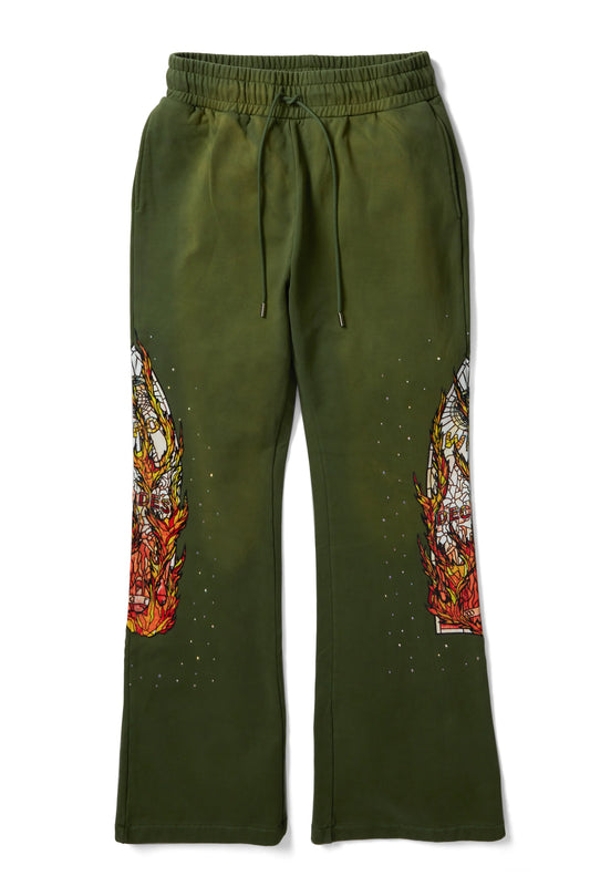 WHO DECIDES WAR green flame glass sweatpants