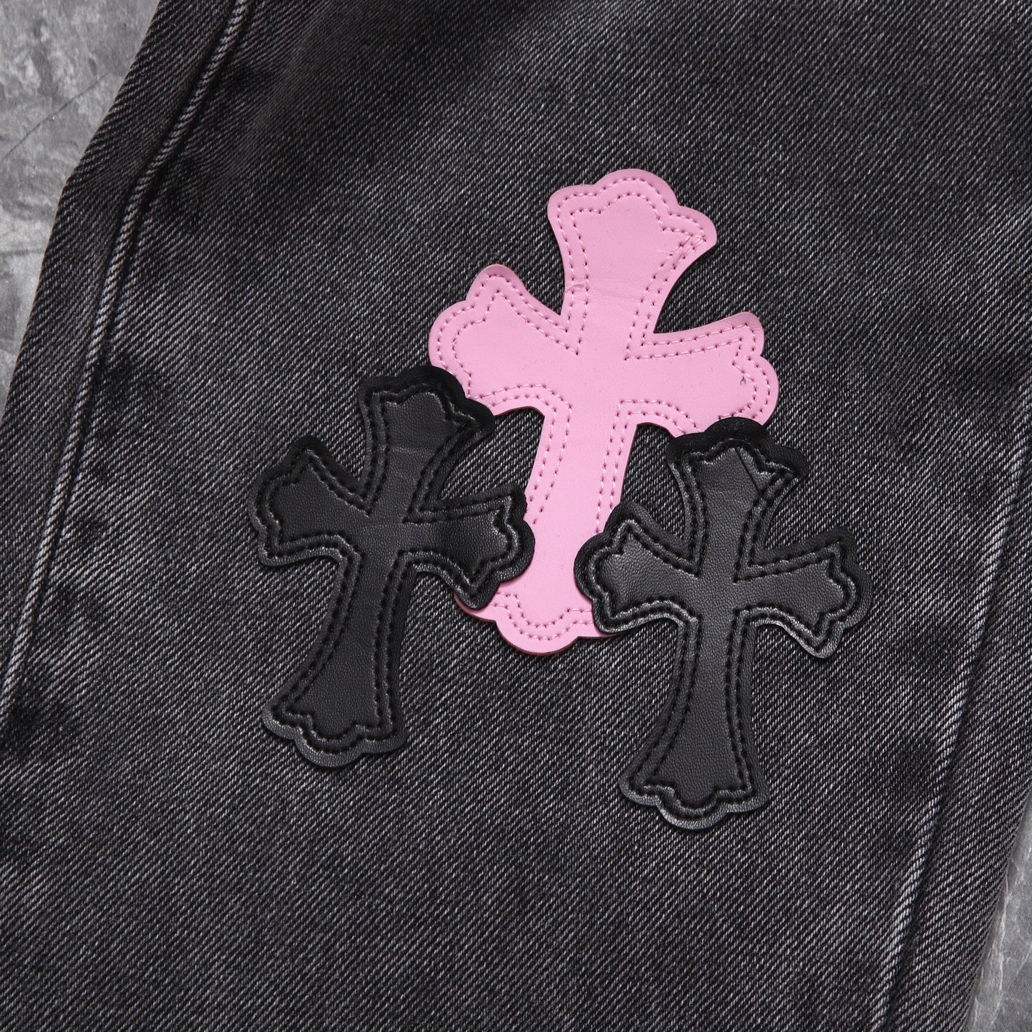 Chrome hearts pink cross patch jeans