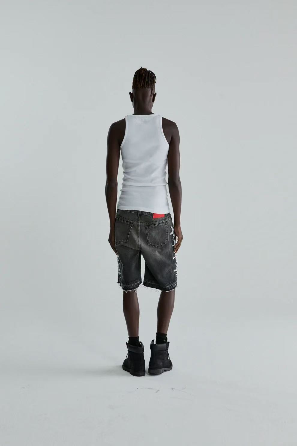 Sp5der Web Stone Denim Shorts 'Black Wash