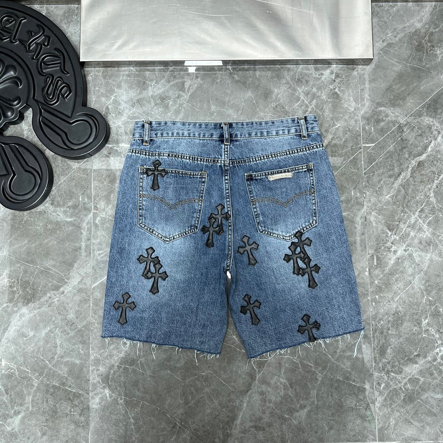 Chrome hearts jorts with black crosses