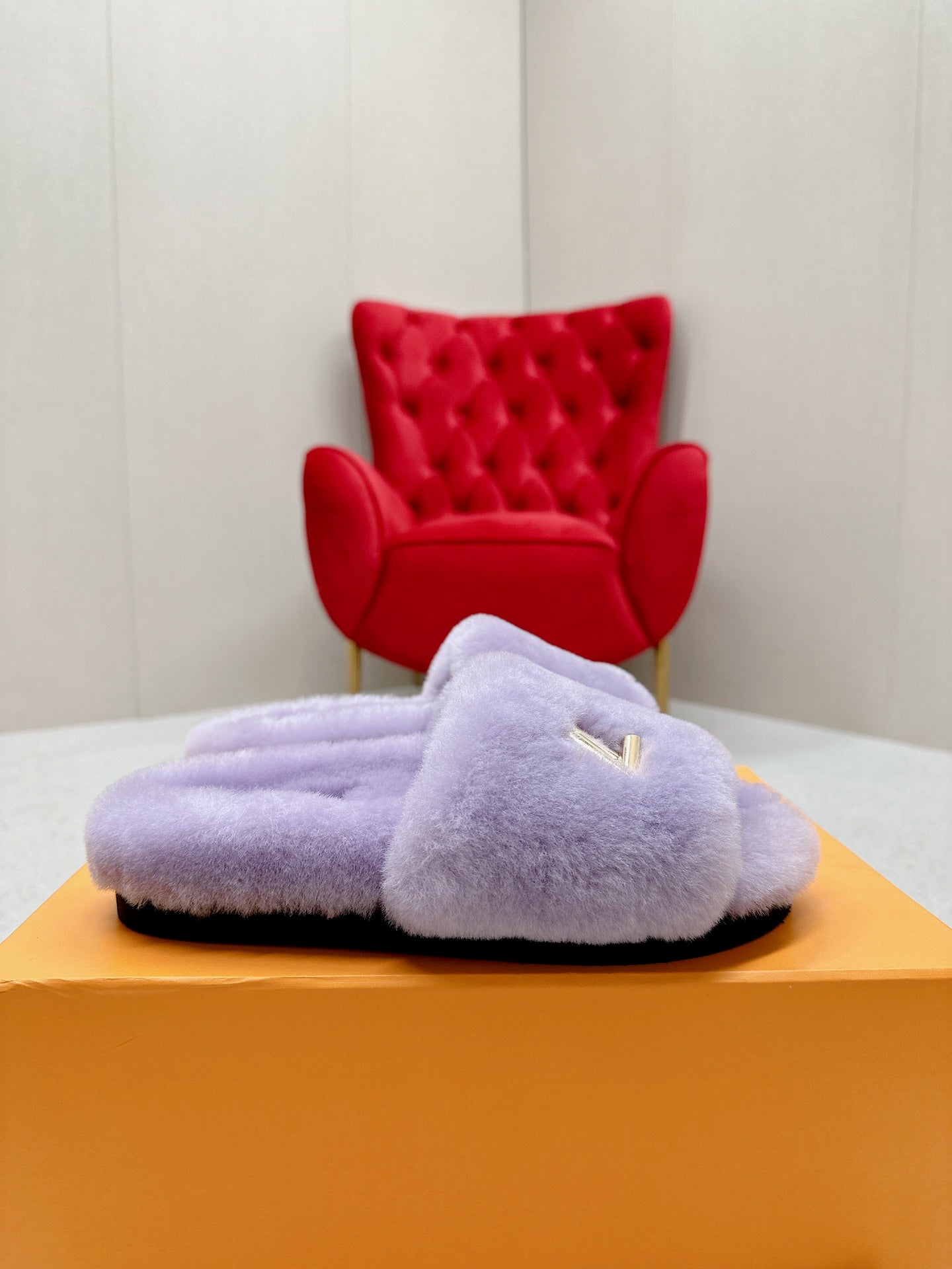 Purple Louis vitton  fur slides