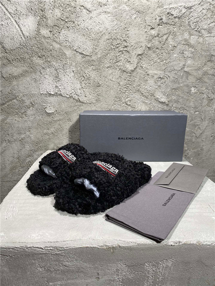 Balenciaga black furry slides